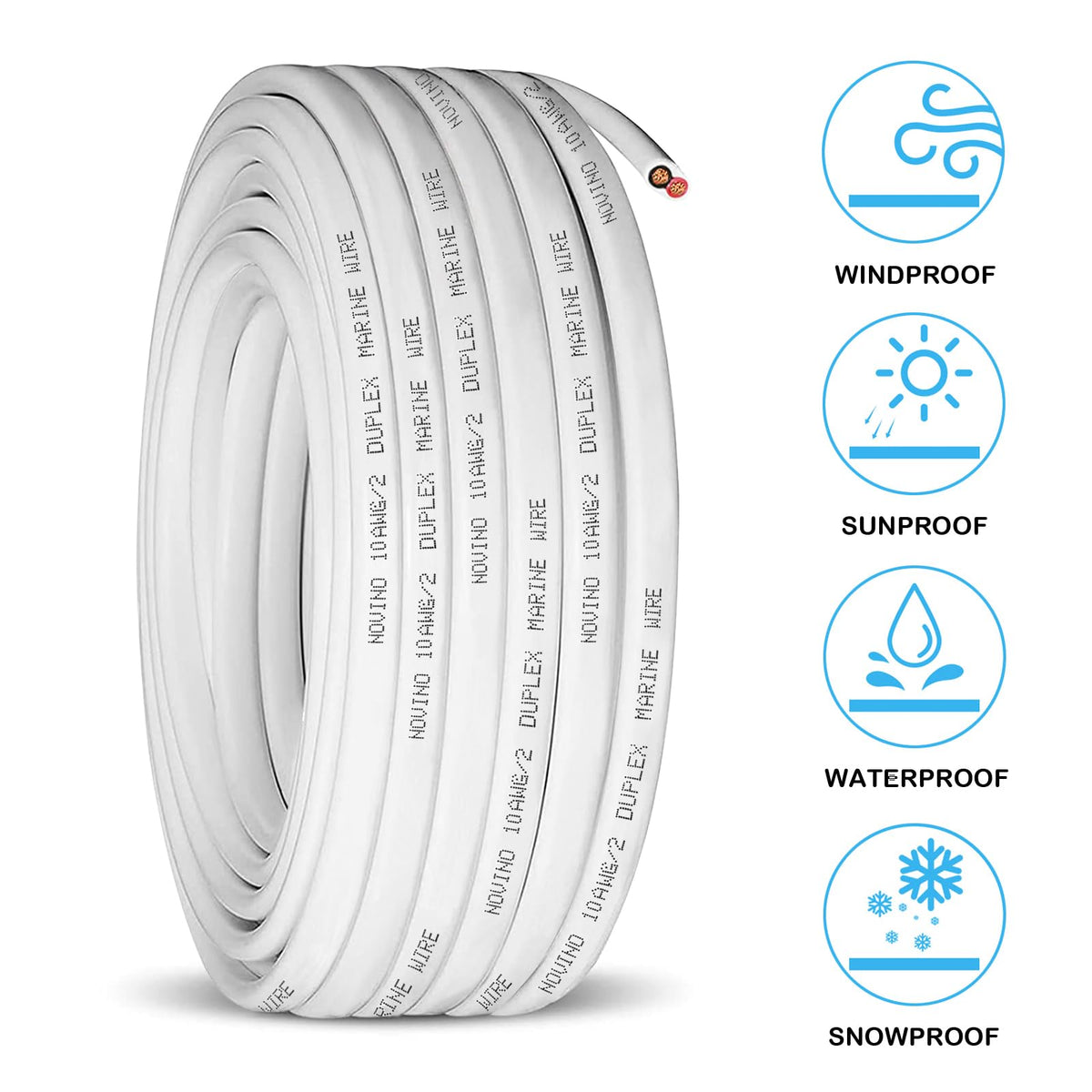 10 Gauge Marine Wire 10 AWG Duplex Marine Grade Wire,100ft Tinned Copper Heavy Duty Sheathed Electrical Cable for Boat/Automotive/RV/Camper/Trailer
