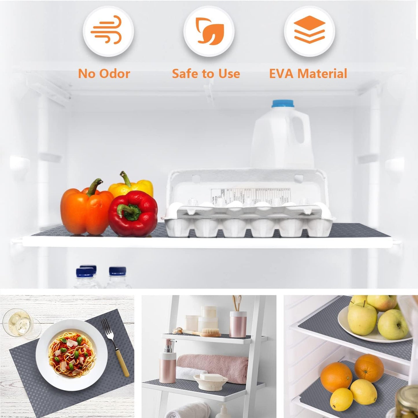 Shelf Liners for Kitchen Cabinets Refrigerator Liners Waterproof Oil-Proof Kitchen Cupboard Liner Durable Drawer Mats EVA Material Non Adhesive Fridge Liner for Shelves (23.6 x 236.2 inches, Gray)