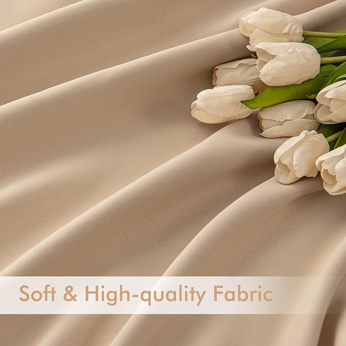 MIULEE Back Tab Beige Curtains 96 Inch Long 2 Panels Set