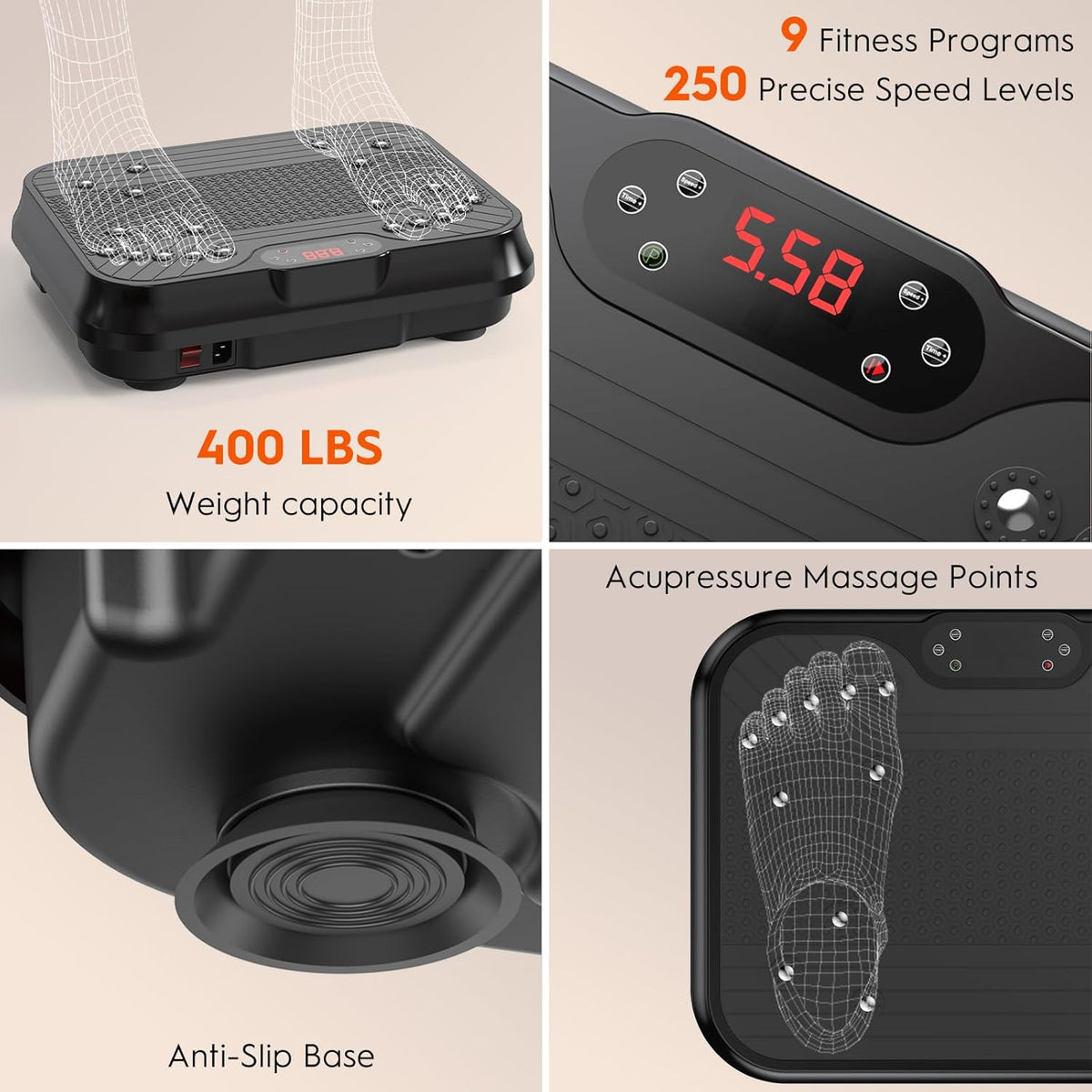 Skiennix Vibration Plate Exercise Machine - 400 Lbs Capacity, 250 Speed Levels for Whole Body Fat Burning