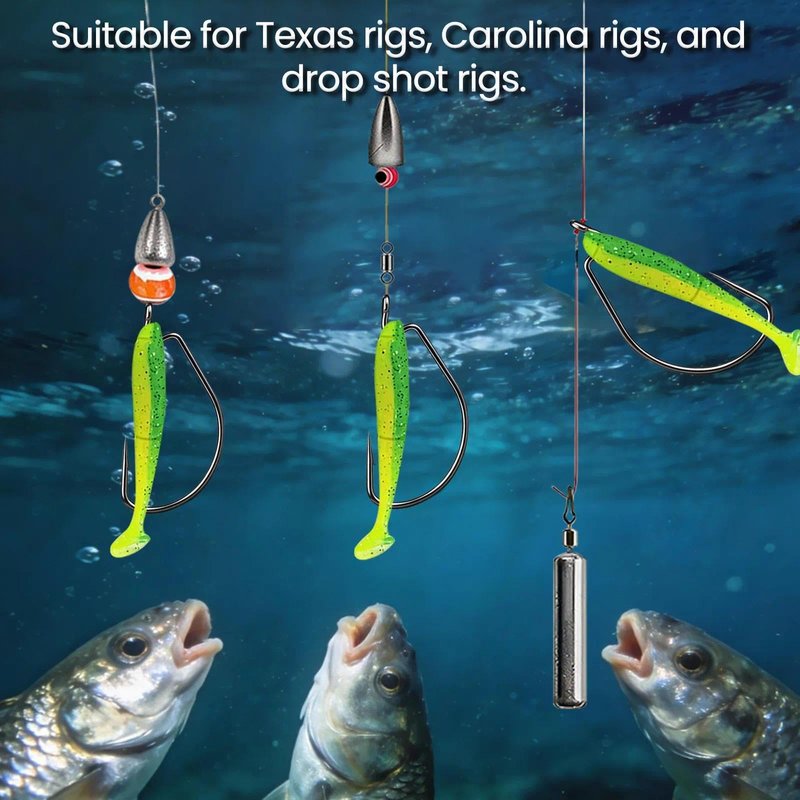 FishTrip 50pcs EWG Hooks for Bass Fishing Hooks, Extra Wide Gap Offset Worm Hook Texas Rig Fish Hooks for Bass Trout Freshwater Saltwater 3/0