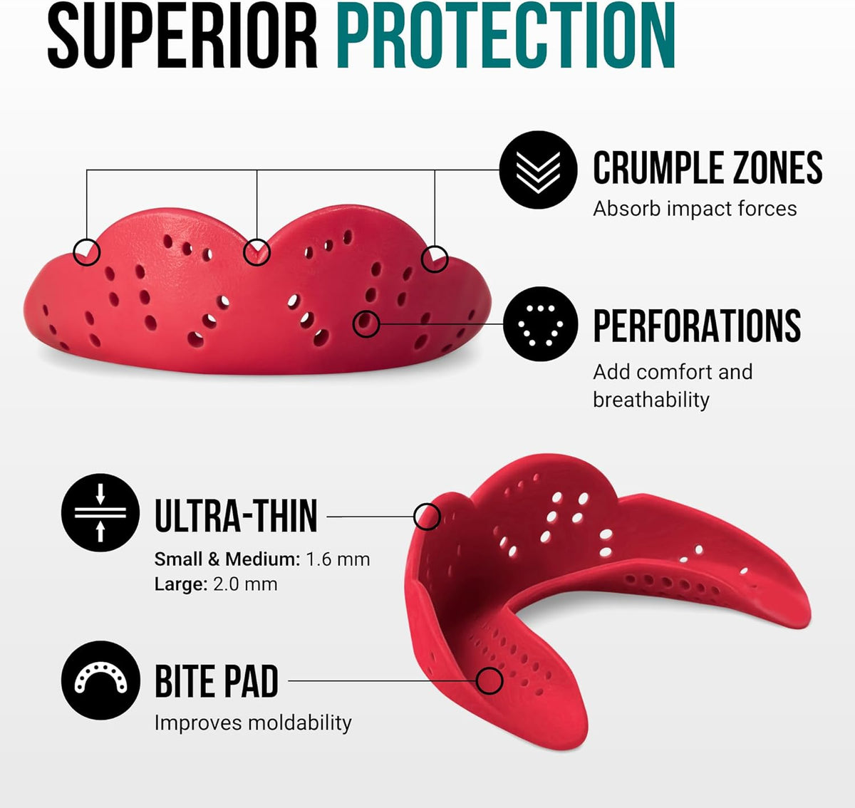 SISU Aero Medium Mouthguard - Intense Red | 30% Stronger Protection for Lacrosse, Football & More - Remoldable Up to 20 Times - Ultra Slim & Braces-Friendly