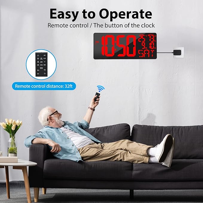 18" Digital Wall Clock Large Display/Bluetooth Sync Time, Large Wall Clock