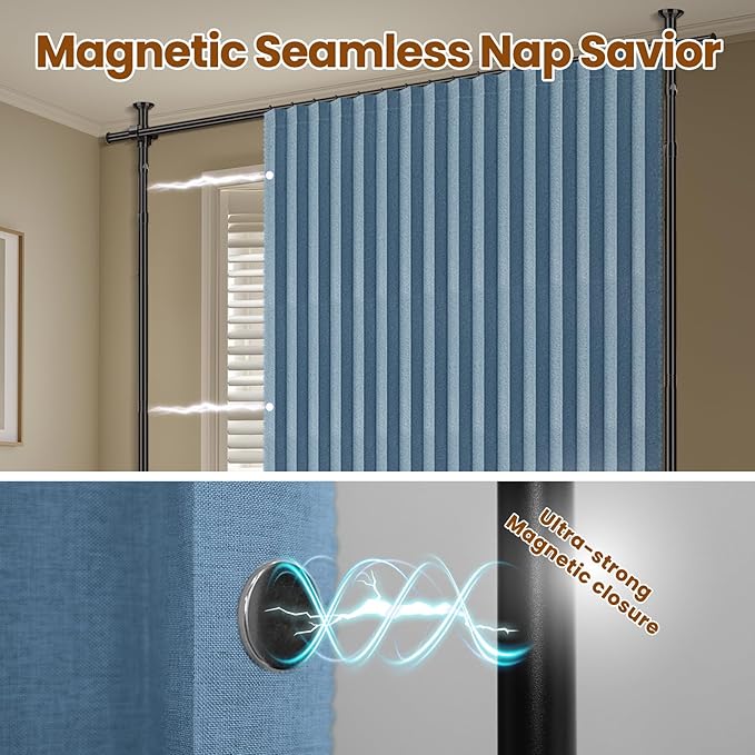 100% Blackout Room Divider Curtains Sets Blue 2 Panels W100 x L84in No Drill