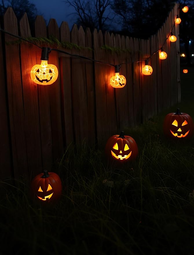 Create a Timeless Halloween Welcome: 10.5 Feet Classic Pumpkin String Lights, Plug-in & Extendable, Waterproof Indoor/Outdoor Vintage Style Lights for a Cozy Porch, Yard, and Autumn Party Decor
