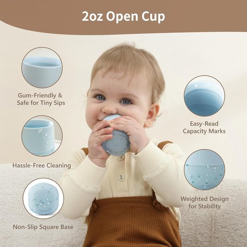 Moonkie Baby Training Cup Set - Sippy Cups for Baby-Led Weaning | 4 Months+ | Blush Color, 2 Pack
