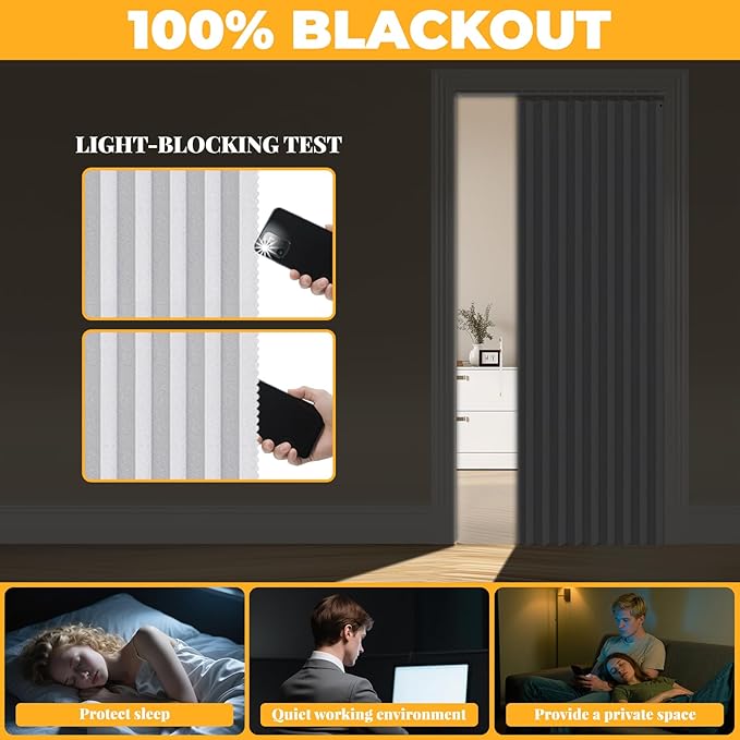 AJAZZ 100% Blackout Magnetic Door Curtain Accordion Doors Interior Closet Door