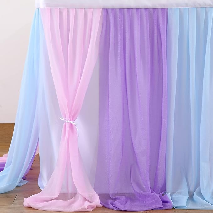 Mermaid Tulle Table Skirt Blue Pink Purple Striped Table Skirts for Rectangle Tables Frozen Baby Shower Mermaid Birthday Parties Decoration 14ft