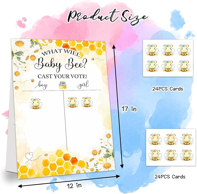 Gender Reveal Party Games, Bee Theme Baby Gender Reveal Voting Board Sign, 48 Boy Girl Voting Stickers, He or She, Baby Gender Reveal Party Decorations Games for Boy or Girl Shower