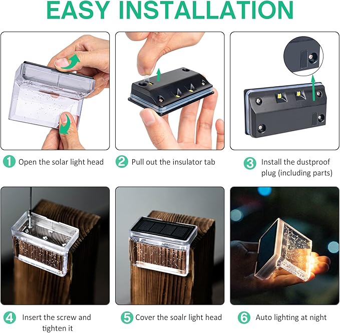 Qualdout Solar Deck Lights 8 Pack, Solar Step Lights IP65 Waterproof Solar Powered Outdoor Led Lights for Fence Railing Wall Pool Stair Yard Garden Patio Pool Decorations (Warm White)