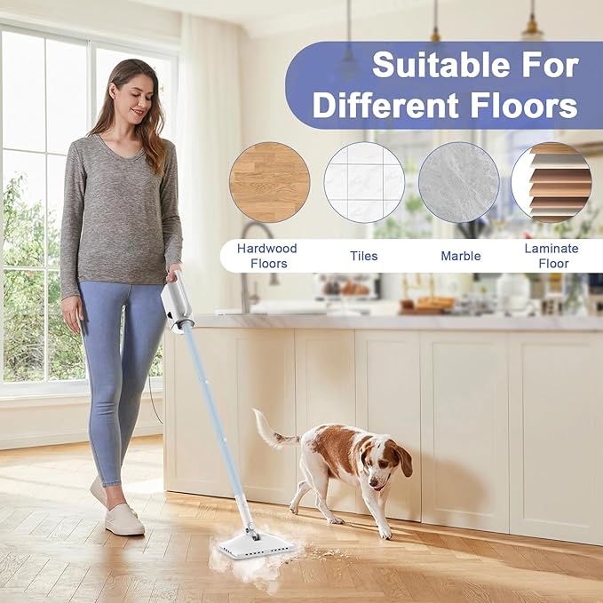 Steam Cleaner, 6 in1 Rotated Steam Mop Cleaner with 2 Modes, 2 Microfiber Pads, 400ML Removable Tank, 23FT Power Cable, Detachable Steam Mops for Floor, Laminate Floor, Tiles Cleaning (Sapphire Blue)