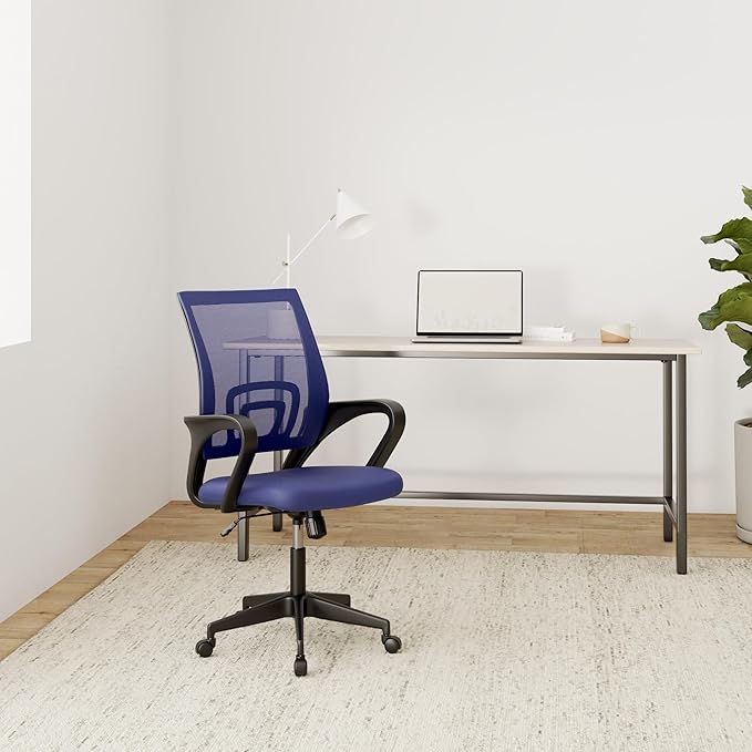 BestOffice | Ergonomic Office Chair | Mid-Back Swivel Desk Chair | Breathable Backrest & Lumbar Support | Adjustable Height | Sponge Seat | Rolling Wheels | Blue | for Adults & Women