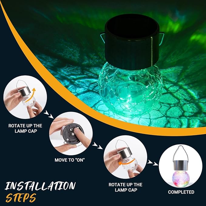 GIGALUMI Solar Lights Outdoor Waterproof, 16 Pack Solar Hanging Lights Garden Decor, Gifts for Women, Solar Outdoor Lantern Waterproof Cracked Glass for Yard, Fence, Tree(Color Changing)