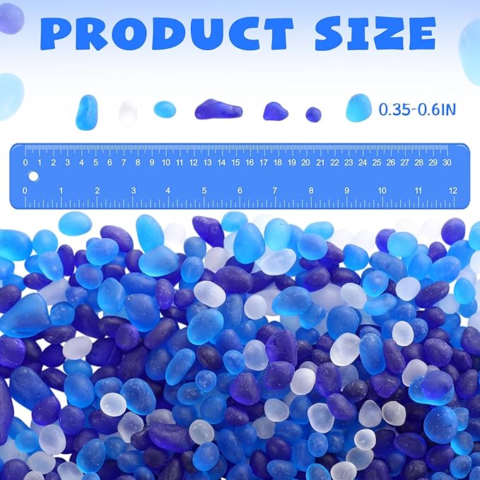 Sea Glass Stones, 3.3LB Decorative Frosted Glass Pebbles Gemstones - Suitable for Aquarium Rocks, Fish Tank Gravel, Vase Fillers, DIY Crafts, and Home Decor(Blue)