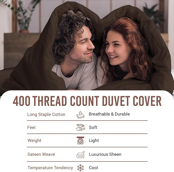 Pizuna Pure 100% Cotton Twin Duvet Cover Set, Luxurious 400 Thread Count Long Staple Cotton Sateen Weave with Button Closure (Combed Dark Brown Cotton Duvet Cover Twin)