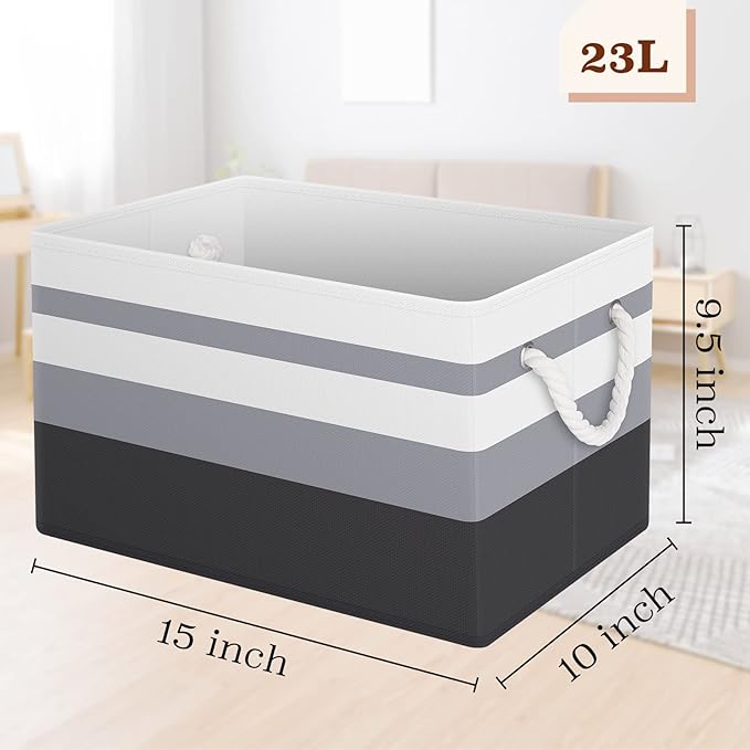 Fab totes Storage Bins [8-Pack], Foldable Storage Baskets for Organizing Toys, Books, Shelves, Closet, Large Storage Box with Rope Handles, Sturdy Organizer Bins,Gradient Grey