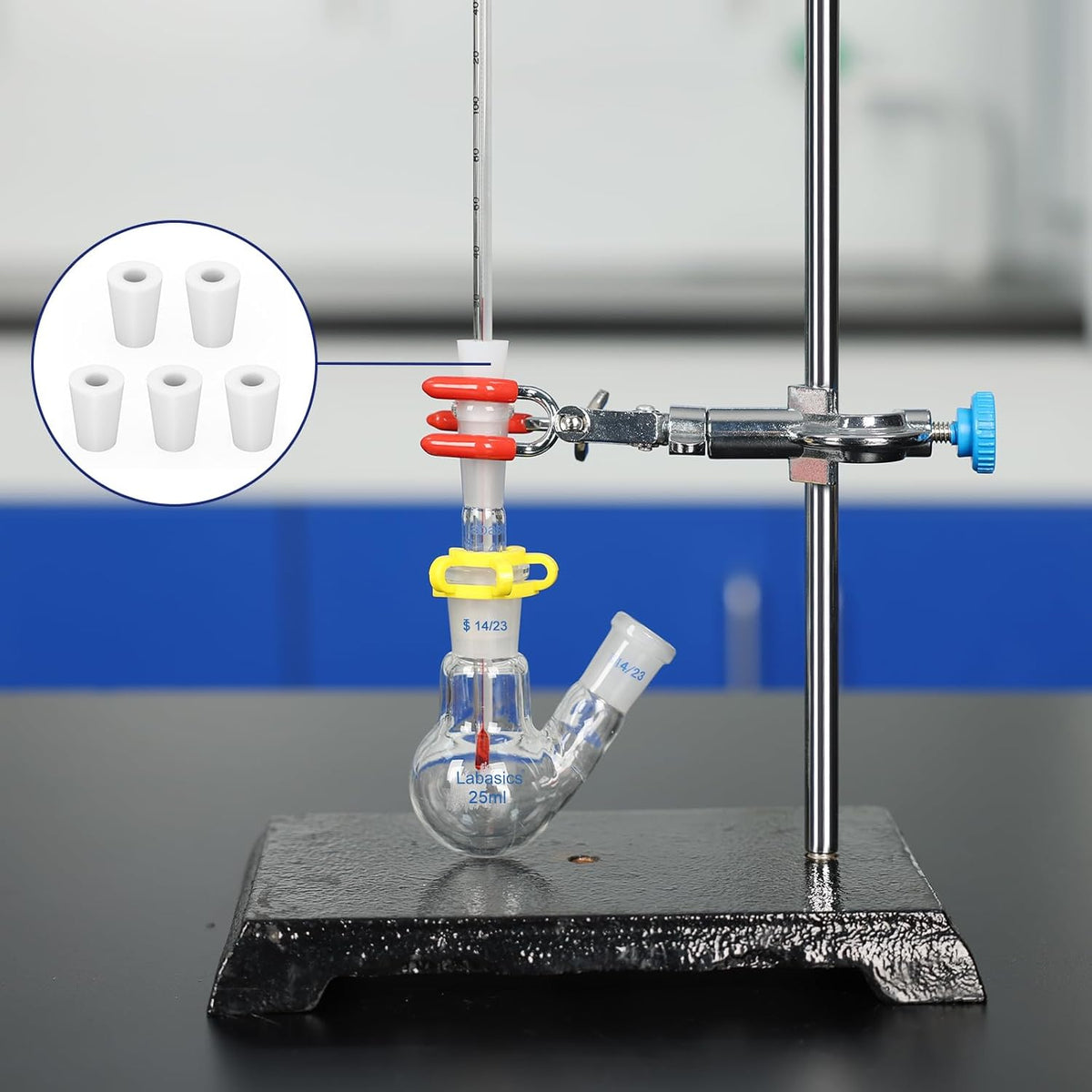 Labasics 5-Pack 4# Single-Hole Silicone Stoppers, White Tapered Lab Seal Stoppers with 0.31" Hole, Durable and Reusable Silicone Plugs for Laboratory Glassware, Airtight Sealing, and Experiments