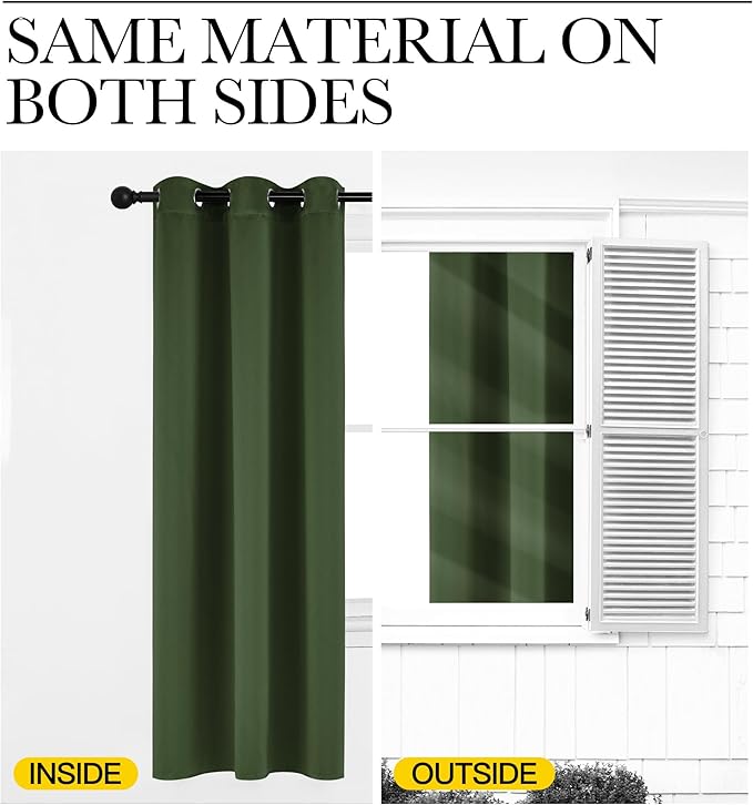 NICETOWN Dark Green Blackout Cafe Satin Curtains