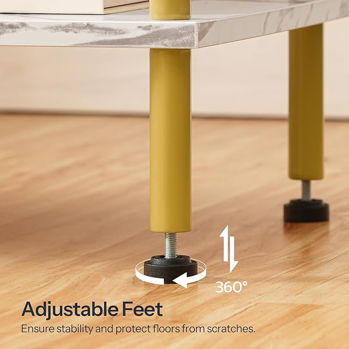 HOOBRO End Table, Small Side Table, Nightstand with 2-Layer Storage Shelves, Sofa Table for Small Spaces, Living Room, Bedroom, Stable Frame, Easy Assembly, Gold and Marble DM09BZ01