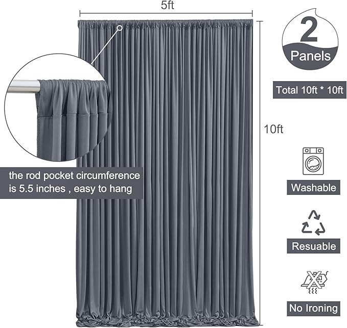 10x10 Charcoal Backdrop Curtain for Parties Wedding Wrinkle Free Silver Grey Photo Curtains Backdrop Drapes Fabric Decoration for Birthday Party Baby Shower 5ft x 10ft,2 Panels