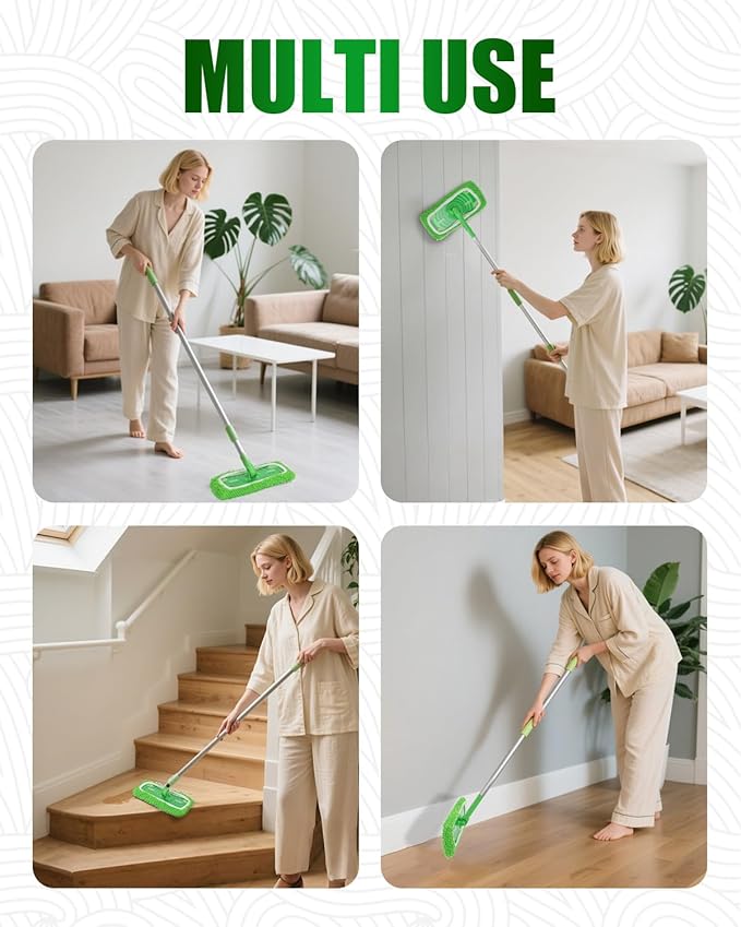 Reusable Microfiber Mop Pads Compatible with Swiffer Sweeper Mop, Wet Pads Refill, Chenille Dry Sweeping Cloths, Washable Wet Mopping Cloths & Dry Cloths for Hardwood Floor Cleaning, 4 Pack