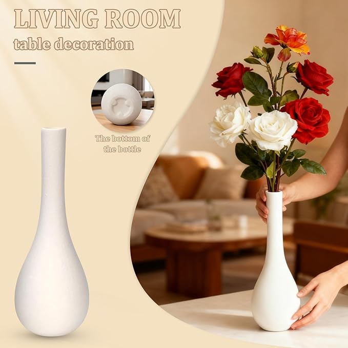 Modern Ceramic Vase Set of 3 with Creative Easter Island Moai Abstract and Grooved/Teardrop Design, Perfect for Pampas Grass, Fall Decor, Boho and Farmhouse Home Living Room Decor