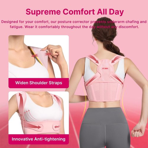 Fit Geno Posture Corrector - Adjustable Lightweight Upper Back Brace for Pain Relief | M/L (32"-45")