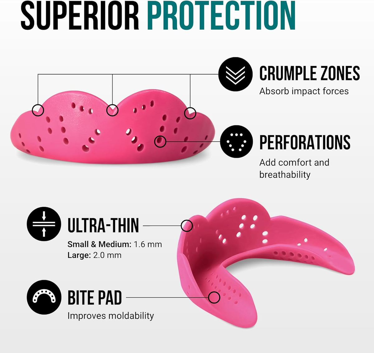 SISU Aero Medium Mouthguard - Hot Pink | 30% Stronger Protection for Lacrosse, Football & Hockey - Remoldable Up to 20 Times - Ultra Slim Design for Braces