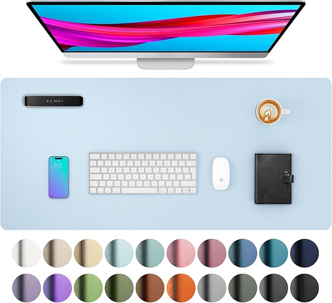Aothia Leather Desk Pad Protector, Mouse Pad, Office Desk Mat, Non-Slip PU Leather Desk Blotter, Laptop Desk Pad, Waterproof Desk Writing Pad for Office and Home (31.5" x 15.7",Baby Blue)
