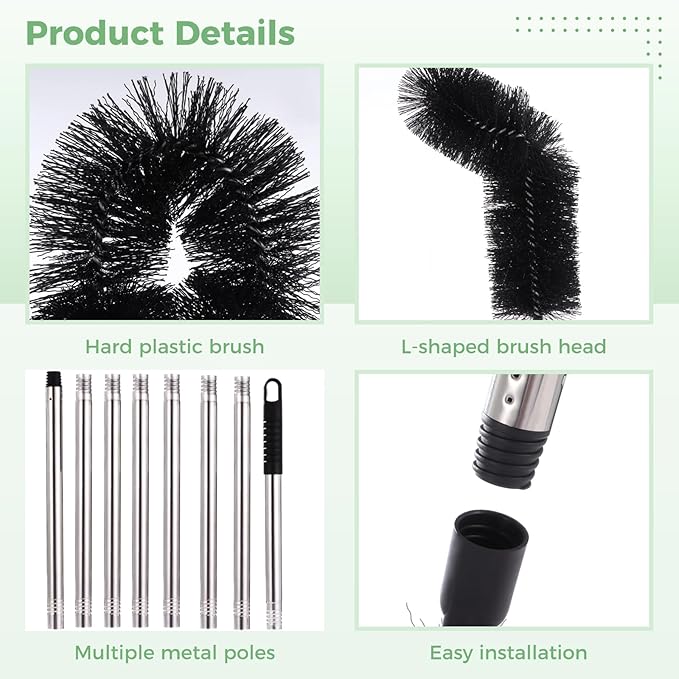Ground Gutter Cleaning Tool, 105.5 in Extension Pole, Adjustable Gutter Cleaner Brush, L-Shaped Head, for Leaves Branches and Debris