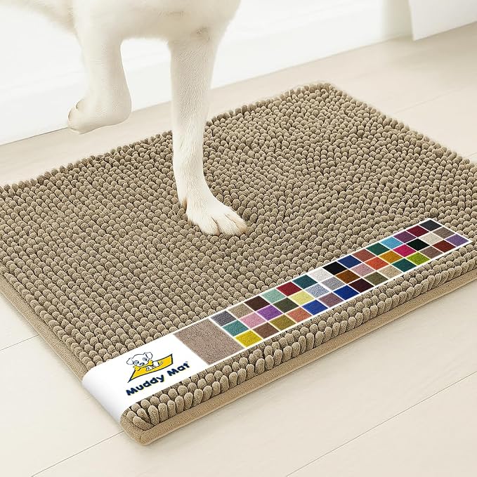 Muddy Mat® | Super Water Absorbent Door Mat Indoor, Microfiber Quick Dry Chenille Entryway Rug, Slip Resistant Front Door Mat, Indoor Mats for Entryway, Machine Washable Pet Rug, Taupe 36" x 46"