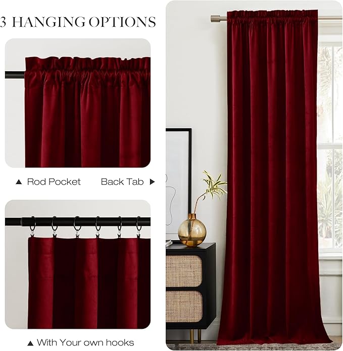 NICETOWN Red Velvet Blackout Curtains 84 inches Long 2 Panels