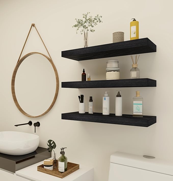Vervida® 3 Pack Black Floating Shelves, Holds Up to 37 Lbs,