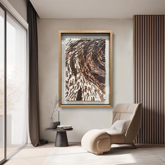 BrightA The Texture Leather Collage Craft Painting With A Contrast Of Brown And White Colors Adds An Artistic Atmosphere And Style To The Space 27.5"x39.4"