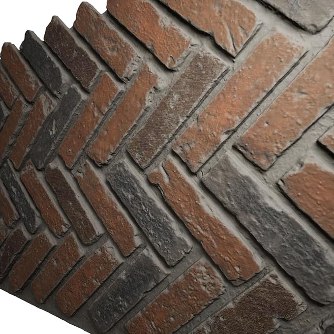 EverStone Herringbone Faux Brick Panel, 46 1/2"W x 25 1/4"H x 1"D, Clay Creek