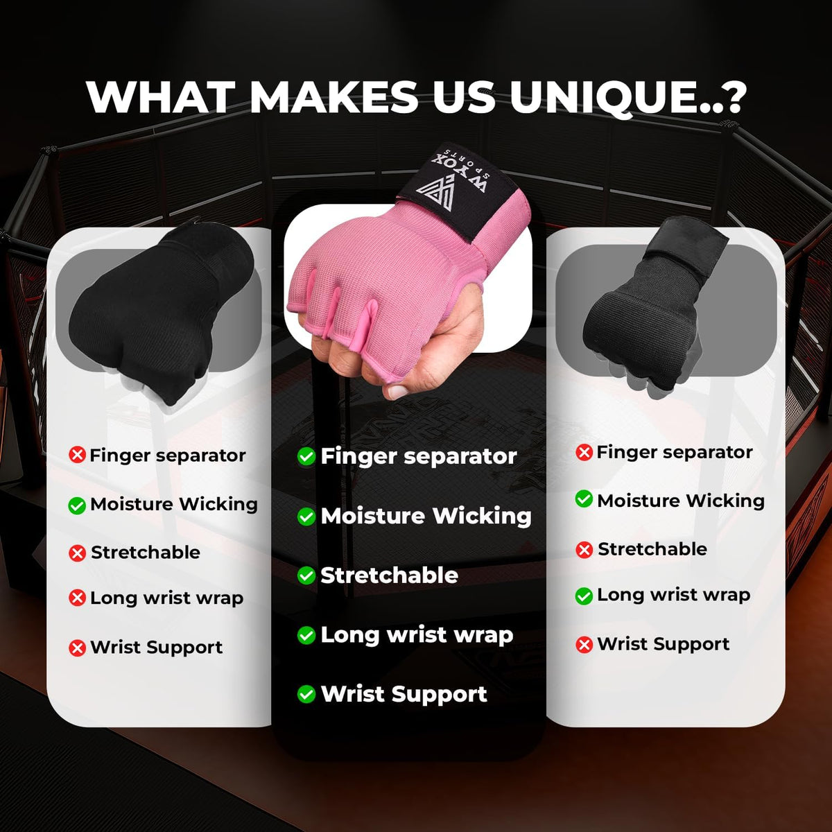 WYOX Gel Boxing Hand Wraps - Padded Knuckle Support & Quick Wrist Strap | 80cm Fingerless MMA Gloves