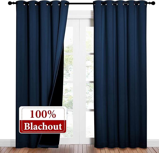 NICETOWN Moroccan Blue Full Shade Curtain Panels, Pair of Energy Smart & Noise