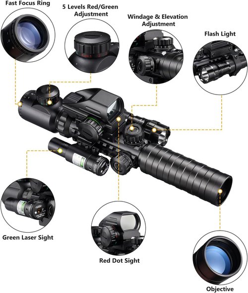 MidTen 3-9x32 Scope Combo - Dual Illuminated Optics with Red/Green Dot Sight & Laser Rangefinder