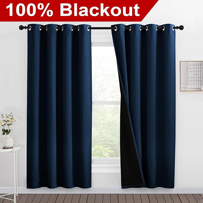 NICETOWN Moroccan Blue Full Shade Curtain Panels, Pair of Energy Smart & Noise