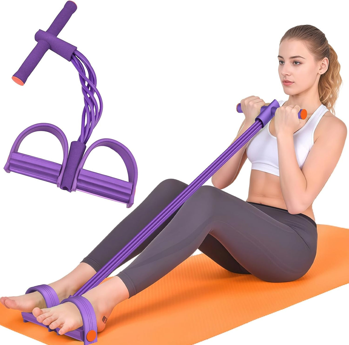 Resistance Bands - Skiennix 6-Tube Elastic Foot Pedal Set for Full-Body Workout | Natural Rubber