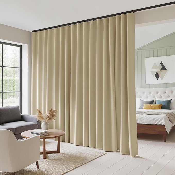 RYB HOME 100% Blackout Sliding Door Curtain, Extra Wide Room Divider Curtain
