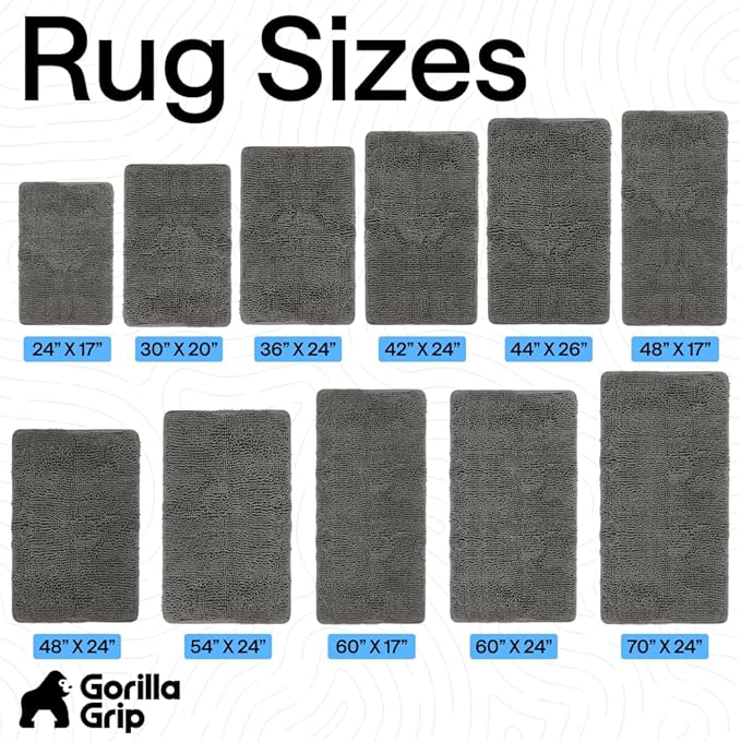 GORILLA GRIP Bath Rug Mat 48x24, Soft Absorbent Chenille, Quick Dry Microfiber Mats, Rubber Backing Washable Shower Floor Rugs, Bathmat Runner, US Designed Bathroom Home Decor Accessories Charcoal