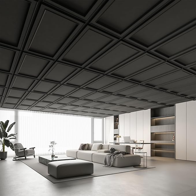 WOWSTAR 12-Pack 2x4ft Drop Ceiling Tiles, Waterproof Glue up Ceiling Panels