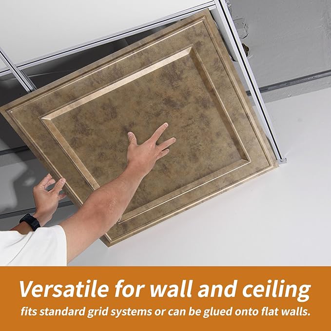 WOWSTAR 12-Pack 24"x24" Drop Ceiling Tiles, Waterproof Glue up Ceiling Panels