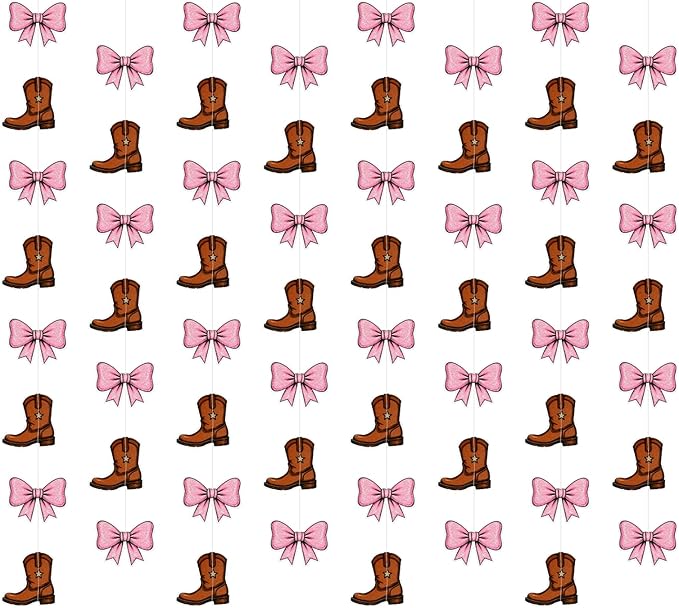 12 Pcs Hanging Boots or Bows Gender Reveal Decorations Boots and Bows Gender Reveal Confetti Western Theme Garland Brown and Pink for Cowboy Cowgirl Baby Shower Parties