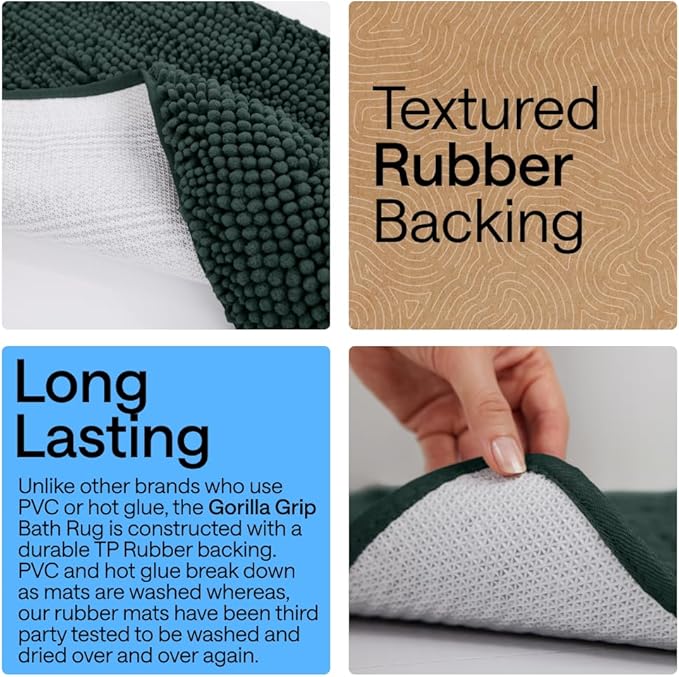 GORILLA GRIP Bathroom Rug Sets, Soft Chenille 2 Piece Area Rugs Set, Toilet Base Mat and 30x20 Carpet, Absorbent Microfiber Washable Mats Dry Quickly, Home Décor and Bath Room Accessories, Hunter