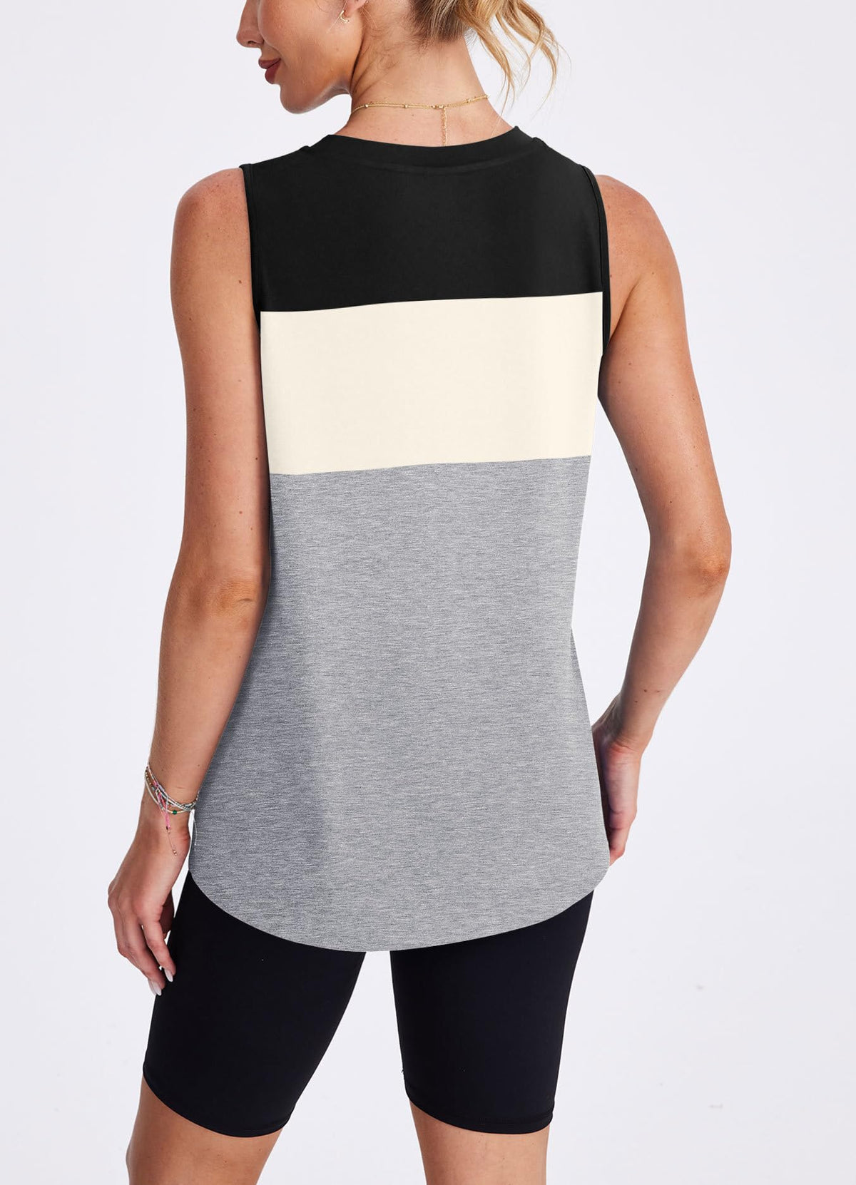 Womens Workout Tops Athletic Sleeveless Shirts Exercise Running Tank Tops Active Gym Tops Black White Grey S