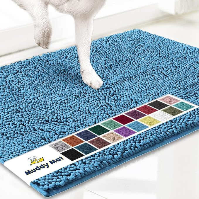 Muddy Mat® | Super Water Absorbent Door Mat Indoor, Microfiber Quick Dry Chenille Entryway Rug, Slip Resistant Front Door Mat, Indoor Mats for Entryway, Machine Washable Pet Rug, Sky Blue 18"x28"