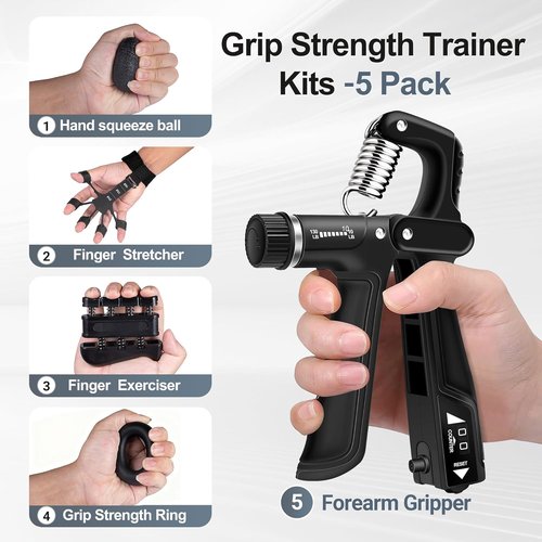 Grip Strength Trainer Kit - Adjustable Resistance Forearm Strengthener | 5 Pack for Muscle Building & Recovery