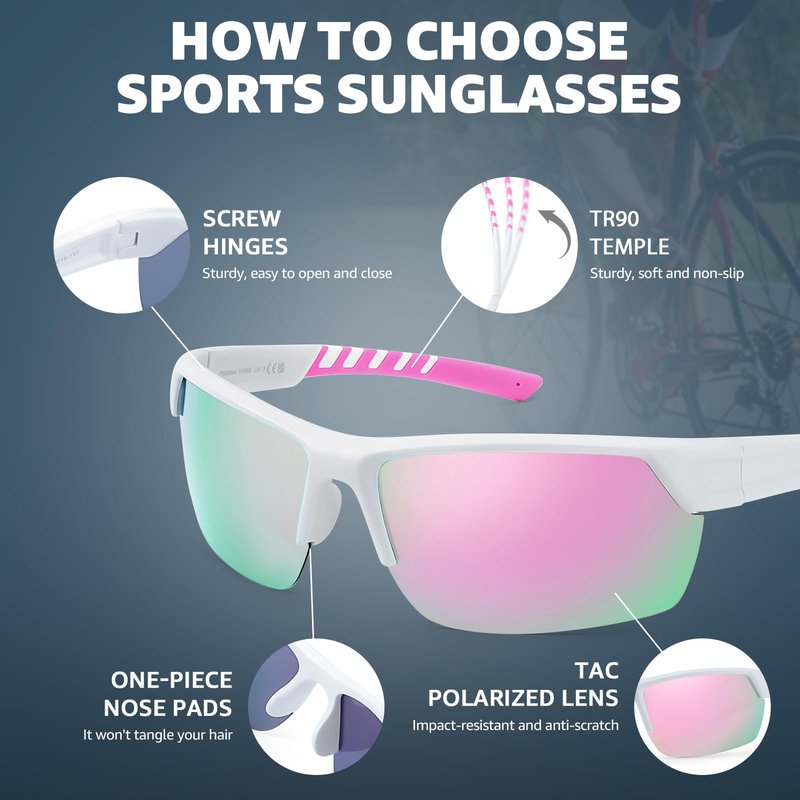 TJUTR Running Sunglasses for Women, Polarized Wrap Around Sun Glasses with UV400 Protection for Sports Cycling Golf TS3080